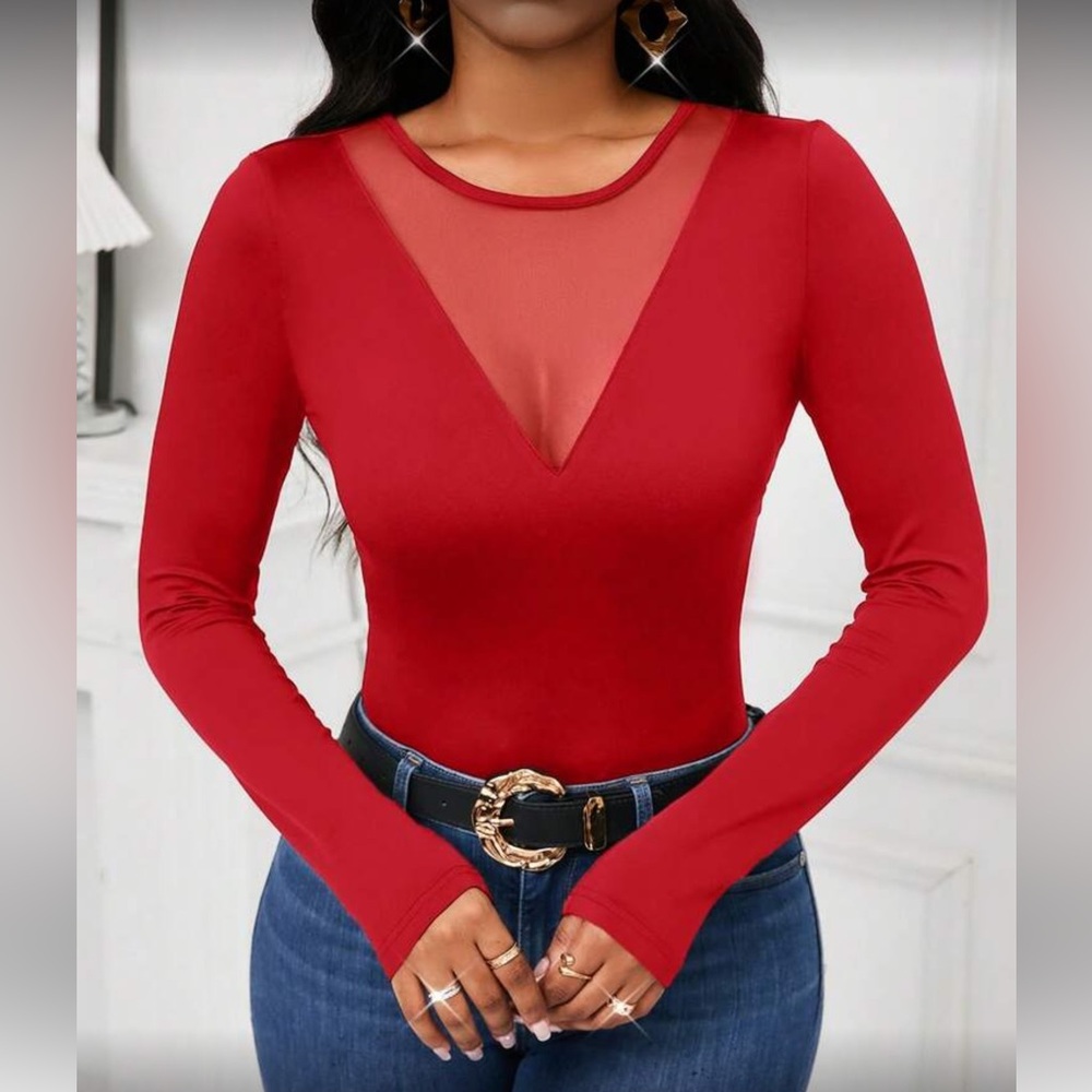 Elegant Red Long Sleeve Top
